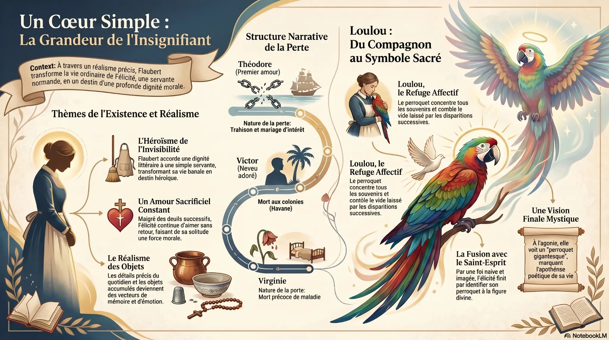Infographie Un cœur simple : thèmes, structure narrative et symbolisme de Loulou